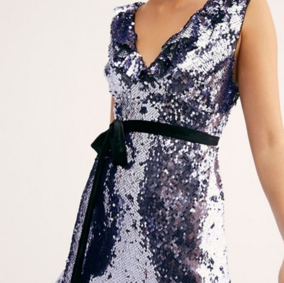 NWT Free People Purple Sequin Party Holiday Dress in Purple & Black Velvet - Picture 2 of 5